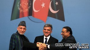 President Gul (centre) is seen as a key figure linking Europe and Asia