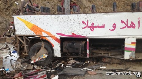 The bus was almost totally destroyed in the accident
