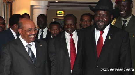 Sudan's Omar al-Bashir, left, and South Sudan's Salva Kiir, right, appeared relaxed after their meeting