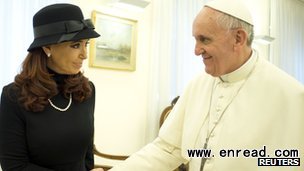 Argentine leader Cristina Fernandez was the first foreign head of state to be received by the Pope