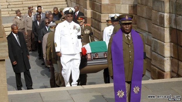 The body of Nelson Mandela arrived at Pretoria's Union Buildings early on Wednesday