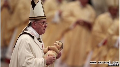 Pope Francis gave his first Christmas Eve Mass as pontiff on Tuesday