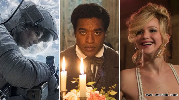 From left: Sandra Bullock in Gravity, Chiwetel Ejiofor in 12 Years a Slave and Jennifer Lawrence in American Hustle