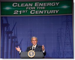 President George W. Bush delivers his remarks on energy initiatives following his tour of the Browns Ferry Nuclear Plant in Athens, Ala., Thursday, June 21, 2007. Speaking about the energy needs of the nation President Bush said, Nuclear power is Americas third leading source of electricity. It provides nearly 20 percent of our countrys electricity. Nuclear power is clean. Its clean, domestic energy. White House photo by Chris Greenberg