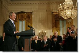 President George W. Bush speaks during the presentation of the 2007 National Medal of the Arts and Humanities Thursday, Nov. 15, 2007, in the East Room. "Your accomplishments remind us that freedom of thought and freedom of expression are two pillars of our democracy, said President Bush. White House photo by Shealah Craighead