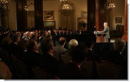 President George W. Bush addresses a luncheon with business and community leaders on the state of the economy Monday, Jan. 7, 2008, at the Union League Club of Chicago. White House photo by Joyce N. Boghosian