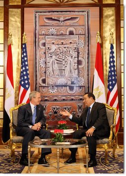 President George W. Bush meets with Egyptian President Hosni Mubarak in Sharm El Sheikh South Sinai, Egypt, Wednesday, Jan. 16, 2008. White House photo by Eric Draper