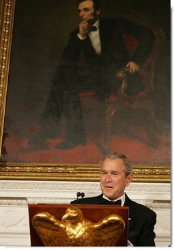 President George W. Bush makes a toast at a State Dinner for the Nation's Governors. White House photo by Joyce N. Boghosian