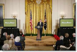 President George W. Bush, speaking Tuesday, Feb. 26, 2008 in the East Room of the White House, announces the launch of the National Endowment for the Humanities Picturing America initiative, to promote the teaching, study, and understanding of American history and culture in schools. White House photo by Chris Greenberg