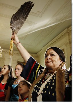 Family members of U.S. Army Master Sgt. Woodrow Wilson Keeble attend the presentation of the Medal of Honor, posthumously, in honor of Master Sgt. Keebles gallantry during his service in the Korean War, presented by President George W. Bush Monday, March 3, 2008 in the East Room of the White House. Keeble is the first full-blooded Sioux Indian to receive the Medal of Honor. White House photo by Eric Draper