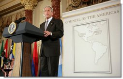 President George W. Bush delivers remarks to the Council of the Americas Wednesday, May 7, 2008, at the Department of State in Washington, D.C. White House photo by Chris Greenberg