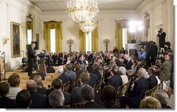 President George W. Bush delivers remarks on Cuba Wednesday, May 21, 2008, in the East Room of the White House. Commemorating the day as a "Day of Solidarity with the Cuban People," President Bush told his audience, "As I mentioned, today my words are being broadcast directly to the Cuban people. I say to all those listening on the island today: Your day is coming. As surely as the waves beat against the Malecn, the tide of freedom will reach Cuba's shores."  White House photo by Joyce N. Boghosian