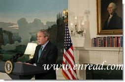 President George W. Bush delivers a statement at the White House Tuesday, Sept. 30, 2008, regarding the economic rescue plan. Said the President, "We're at a critical moment for our economy, and we need legislation that decisively address the troubled assets now clogging the financial system, helps lenders resume the flow of credit to consumers and businesses, and allows the American economy to get moving again." White House photo by Chris Greenberg