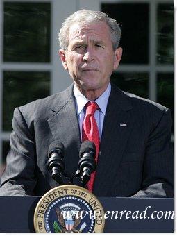 President George W. Bush pauses as he delivers a statement on the Emergency Economic Stabilization Act of 2008 Friday, Oct. 3, 2008, in the Rose Garden of the White House. Said the President, "There were moments this week when some thought the federal government could not rise to the challenge. But thanks to the hard work of members of both parties in both Houses -- and a spirit of cooperation between Capitol Hill and my administration -- we completed this bill in a timely manner." White House photo by Joyce N. Boghosian