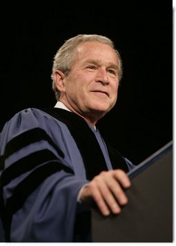 President George W. Bush delivers the commencement address Friday, May 11, 2007, at Saint Vincent College in Latrobe, Pa., where President Bush encouraged graduates to "step forward and serve a cause larger than yourselves." White House photo by Joyce Boghosian