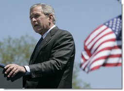 President George W. Bush addresses his remarks to U.S. Coast Guard Academy graduates Wednesday, May 23, 2007, in New London, Conn., where President Bush honored the USCG saying, When storms and floods and tragedy strike, Americans know that they can count on the United States Coast Guard. White House photo by Joyce Boghosian