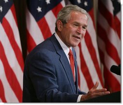 President George W. Bush gestures as he addresses a briefing on comprehensive immigration reform at the Eisenhower Executive Office Building Friday, June 1, 2007, in Washington, D.C., saying "I strongly believe it's in this nation's interest for people here in Washington to show courage and resolve and pass comprehensive immigration reform." White House photo by Chris Greenberg