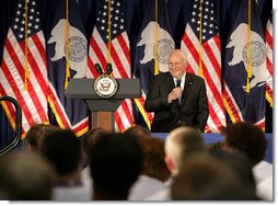 Vice President Dick Cheney addresses high school students learning about government and the political process at the Wyoming Boys' State Conference, Sunday, June 3, 2007, in Douglas, Wyo.  White House photo by David Bohrer