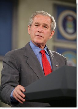 President George W. Bush addresses his remarks to military personnel and their family members, thanking them for their service, at a luncheon Tuesday, July 24, 2007, during the Presidents visit to Charleston AFB in Charleston, S.C. White House photo by Eric Draper