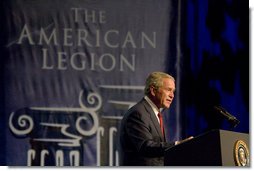 President George W. Bush addresses the American Legion 89th Annual Convention Tuesday, Aug. 28, 2007, in Reno, Nev. White House photo by Chris Greenberg